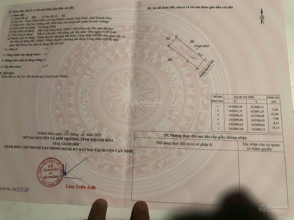 Chính chủ bán lô đất mặt tiền đường nguyễn huệ, xã vạn khánh, vạn ninh, khánh hòa, 2,27 tỷ, 166,3m2