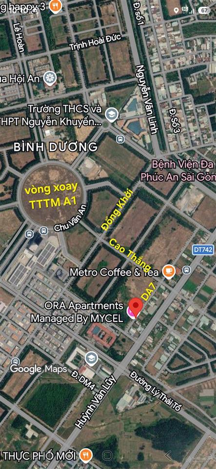 Bán đất đường da7 khu đô thị mới hòa phú ngang 16,5x30m giáp vòng xoay tttm a1, ga metro giá tốt