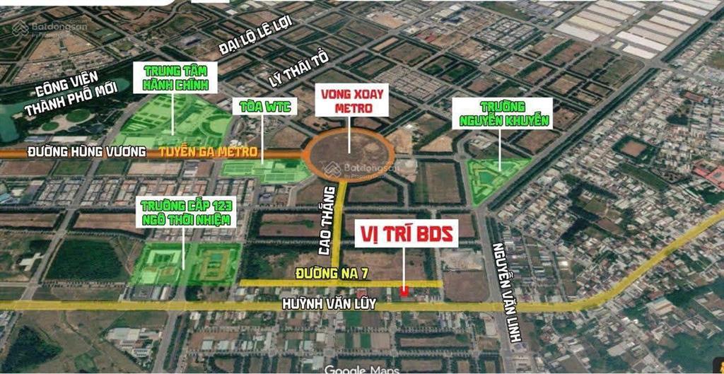 Đất đường da7 khu đô thị mới hòa phú ngang 17,3x30m kế bên vòng xoay tttm a1, nhà ga metro, giá tốt