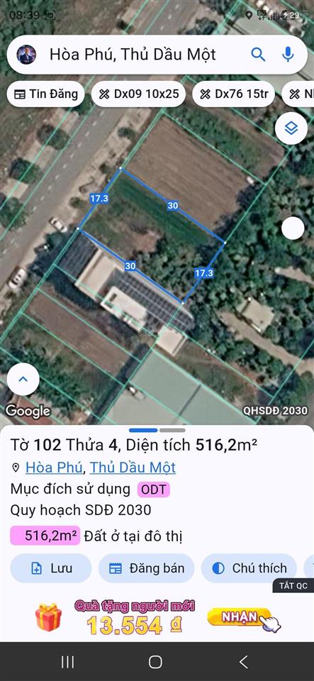 Đất đường da7 khu đô thị mới hòa phú ngang 17,3x30m kế bên vòng xoay tttm a1, nhà ga metro, giá tốt