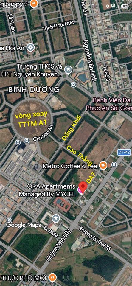 Đất đường da7 khu đô thị mới hòa phú ngang 17,3x30m kế bên vòng xoay tttm a1, nhà ga metro, giá tốt