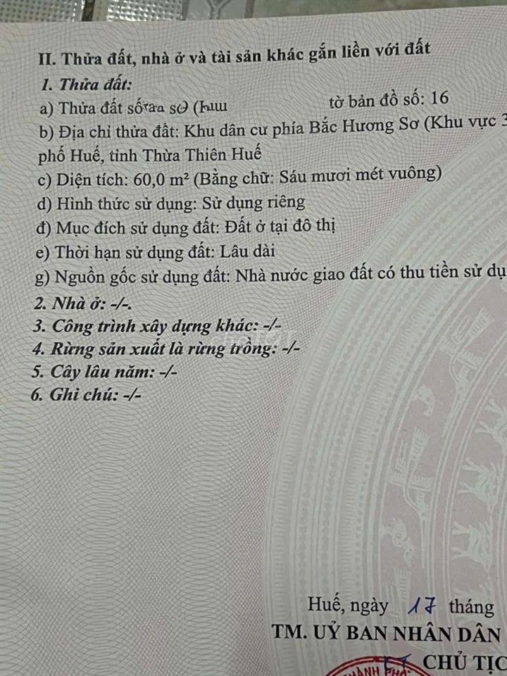 Bán 2 Lô đất bao gồm 1 lô 60 m2  và 1 Lô đất  210m2 Đường Tạ Hiện 19m5