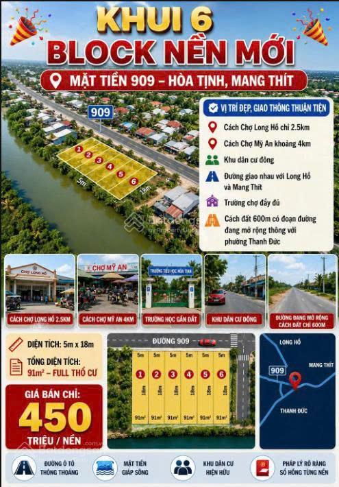 Bán đất mặt tiền 909, hòa tịnh, mang thít