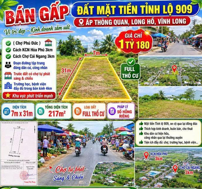 Bán gấp đất full thổ cư mặt tiền tỉnh lộ 909