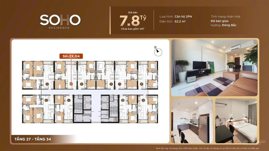 Bán căn hộ 2pn, 2wc giá siêu hời 7,8 tỷ tại soho residence, 62,2m2, cô giang, q1, hcm