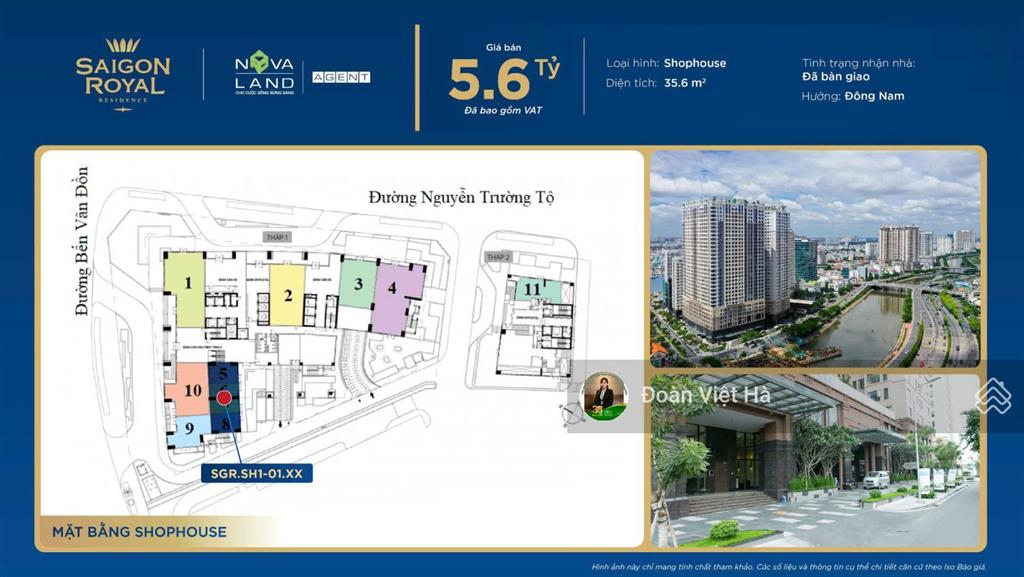 Bán shophouse saigon royal 35.6m2 đang có hợp đồng thuê 17 triệu/tháng  giá chỉ 5.6 tỷ