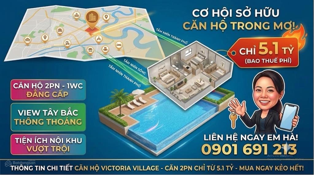 Bán căn hộ chung cư tại victoria village, 5,1 tỷ, 52,8m2, hot! tốt