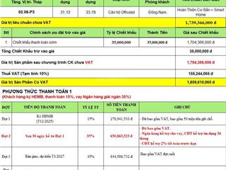 Căn officetel duy nhất của dự án picity sky park với mức giá 1,7 tỷ chính sách miễn lãi 36 tháng