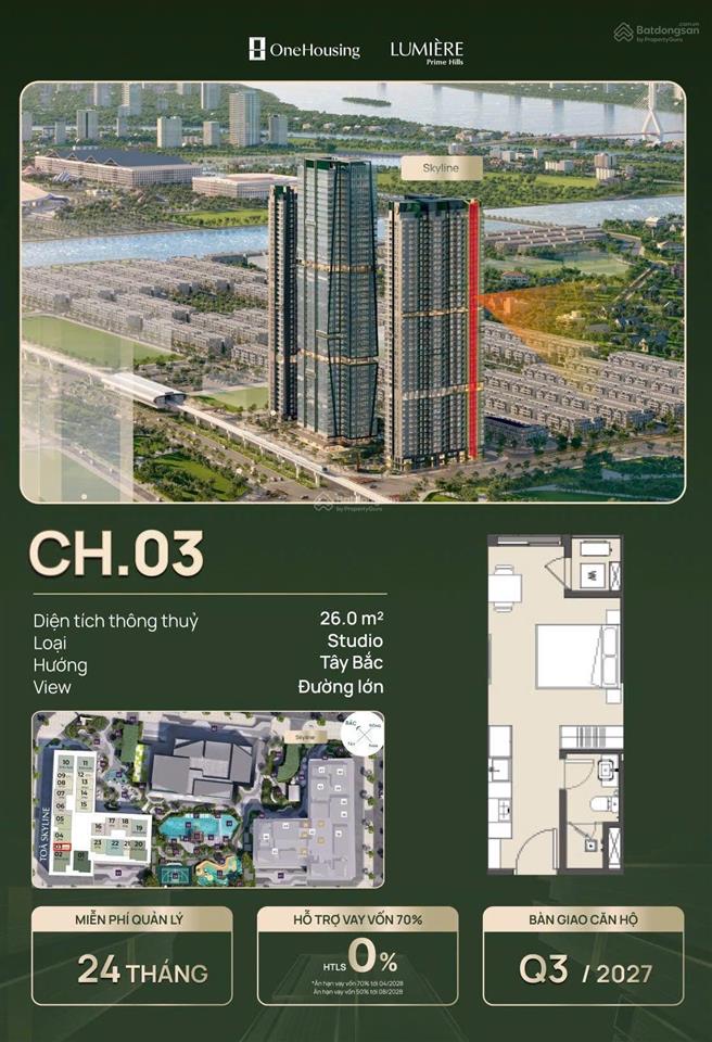 Bán gấp cc studio 30m2 tại lumière prime hills, 3 tỷ, view thoáng
