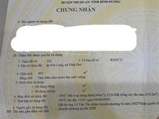 Bán đất gần đê bao sông sài gòn vĩnh phú  dt 900m2 ngang 30x30 có 300m2 odt. giá 28tr/1m2.