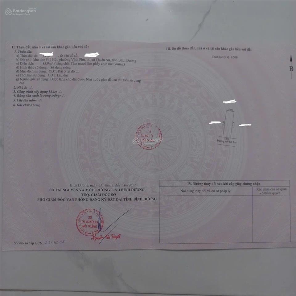 Bán nhà vĩnh phú dt 86m2 đường xe hơi thổ cư 100% ngang 5x17,5 sổ hồng riêng. giá 4 tỷ 100