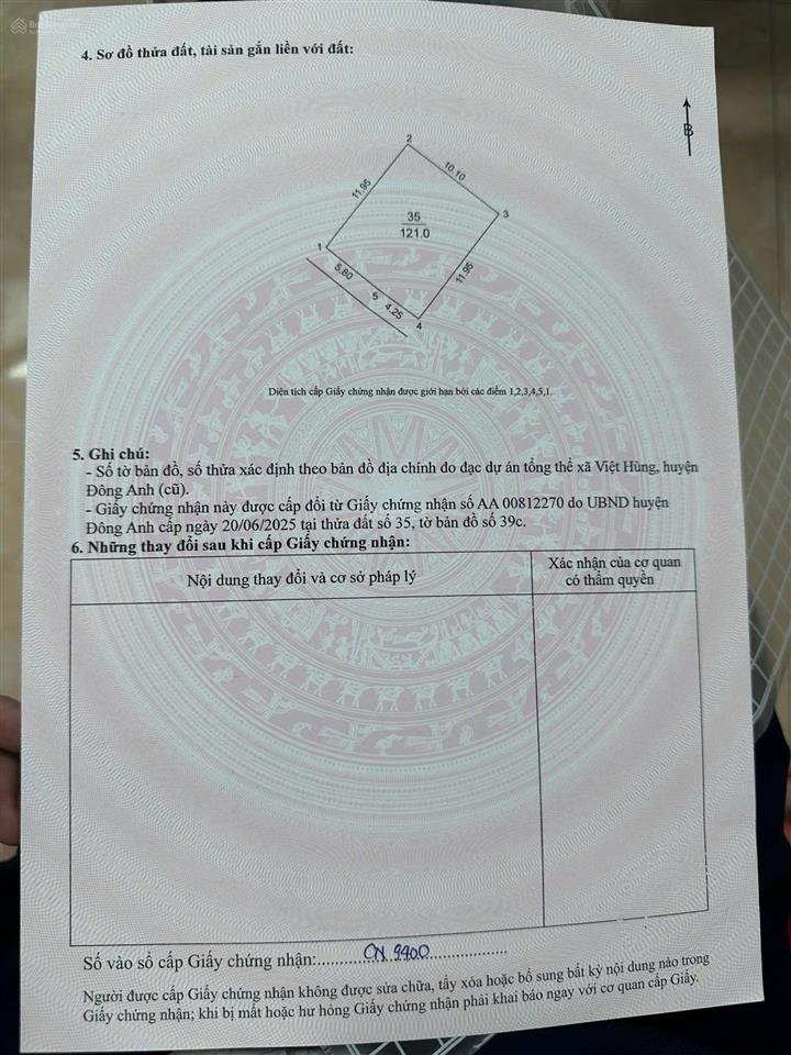 Chính chủ gửi bán đất tại việt hùng, đông anh, hà nội  121 m2, giá siêu hời