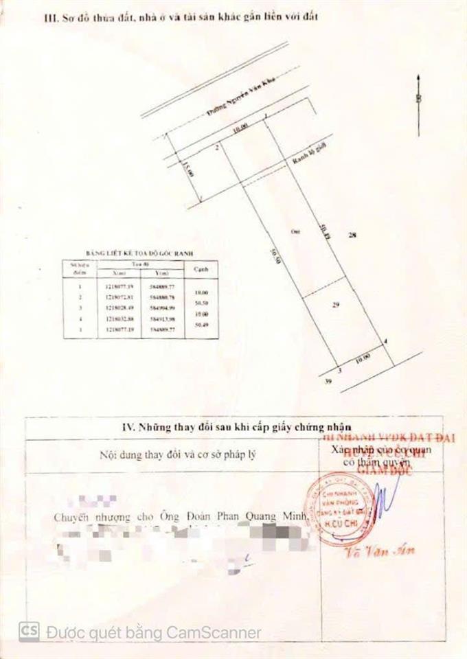 Bán đất mặt tiền đường nguyễn văn khạ, dt=10x50=504m2 có 250m2 thổ cư giá chỉ có 6,8 tỷ