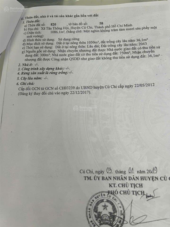 Xưởng tân thông hội củ chi, dt=1661m=1086m, thổ cư hết đất, xưởng xây dựng hết đất,