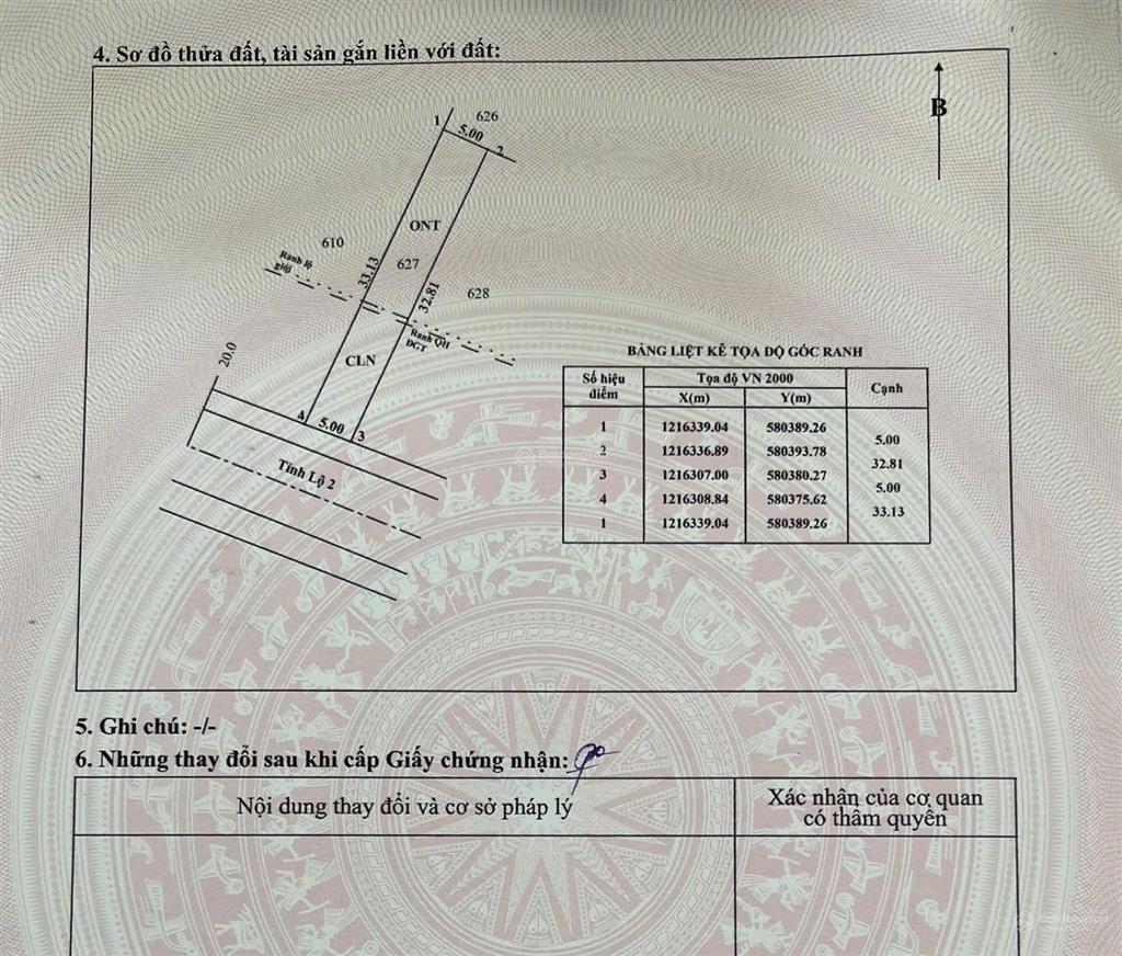 Bán đất mặt tiền đường tỉnh lộ 2 ngay khu công nghiệp tây bắc dt 5 *33m = 165m2 thổ cư full 100%