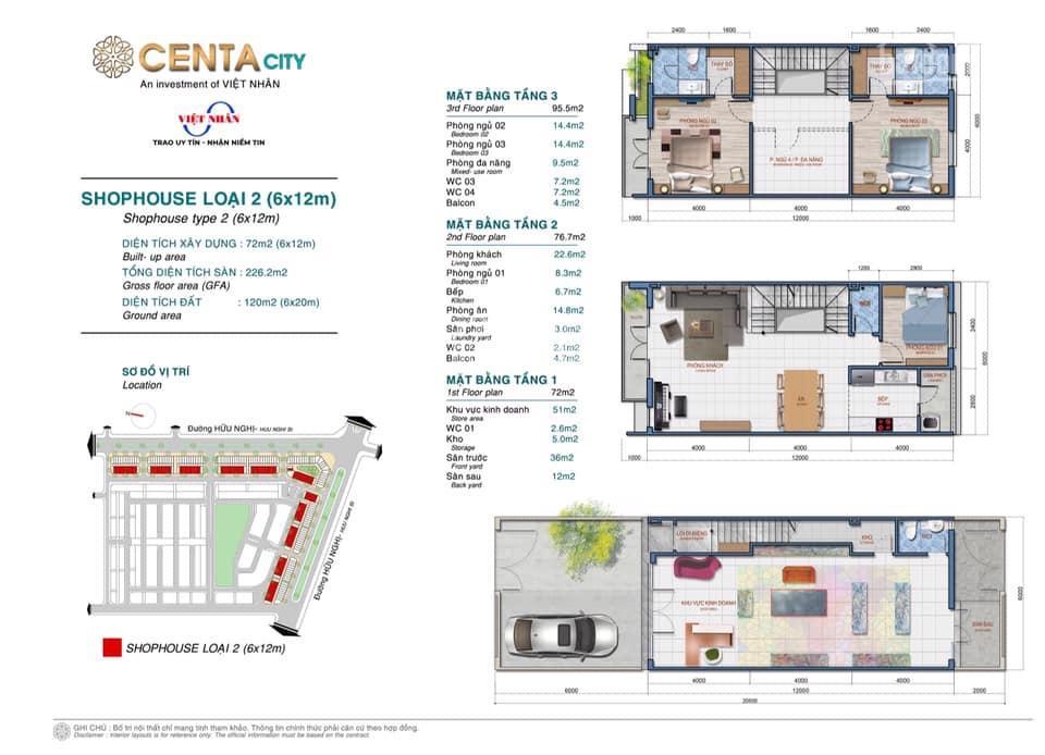 Chính chủ bán căn shophouse 3 tầng. dt 120m2 vị trí đắc địa dự án centa city giá chỉ 8,x tỷ bao phí