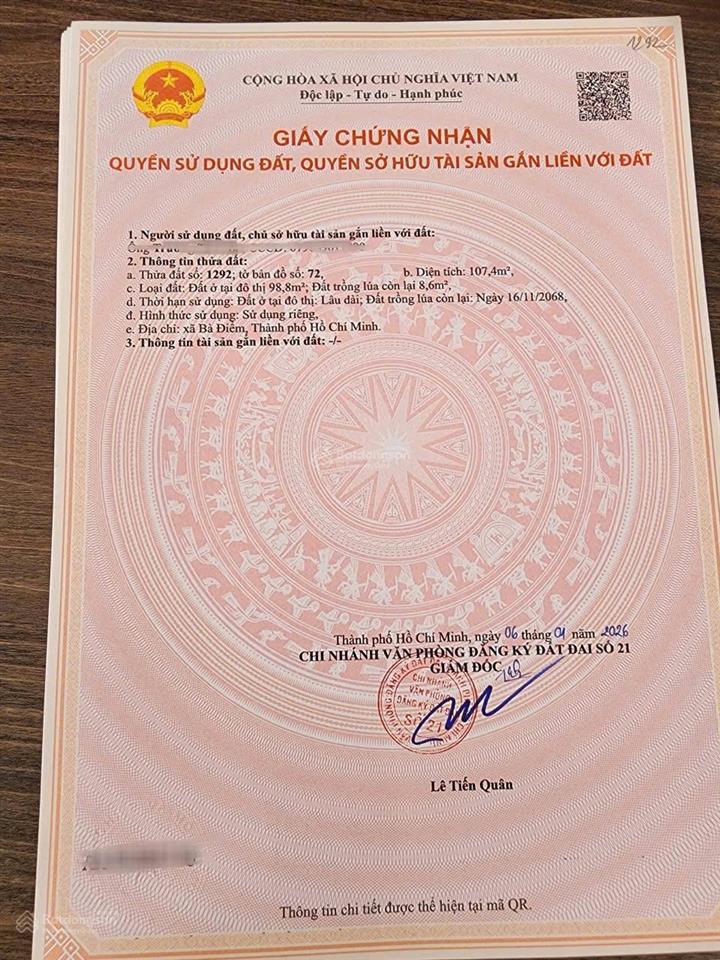 Bán lô đất 5x22m, sổ riêng bà điểm 1/ đường kênh tiêu bà điểm 1