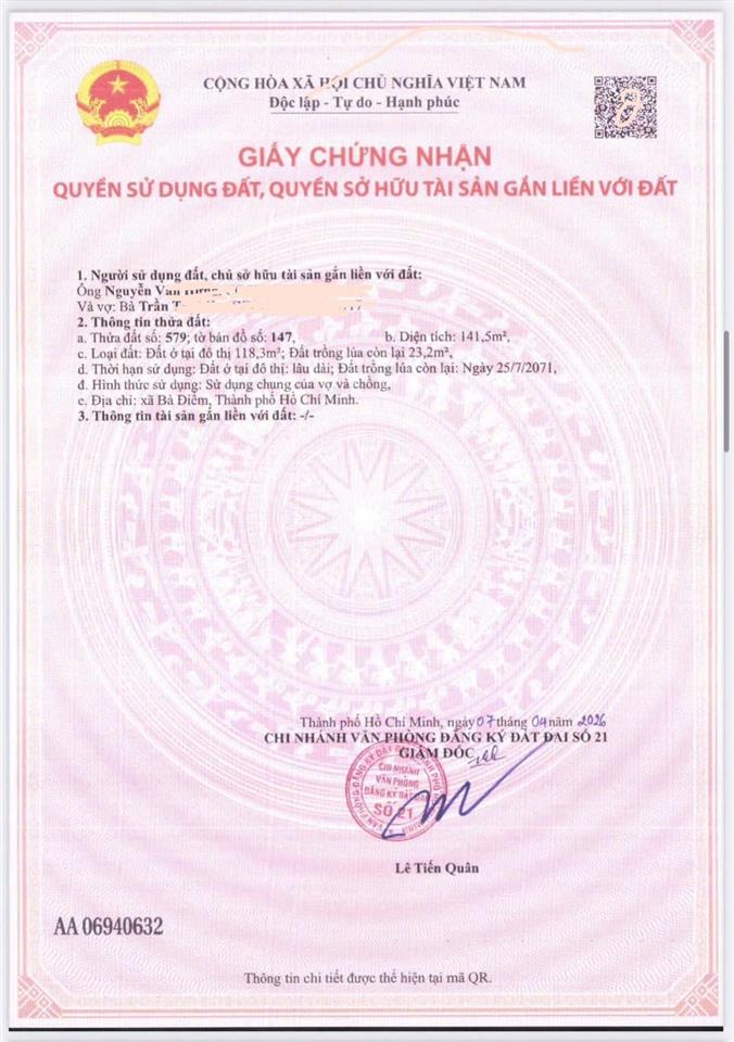 Bán lô đất 5x28m, sổ riêng đường nhựa 8m