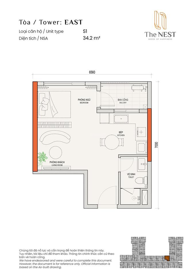 Căn hộ studio dưới 2 tỷ tại the nest midori park e2129, 34,2m2
