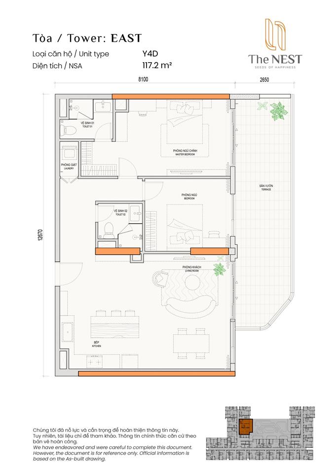 Căn hộ 117,2m² the nest midori park e501, 2pn 2wc, giá 5,425 tỷ