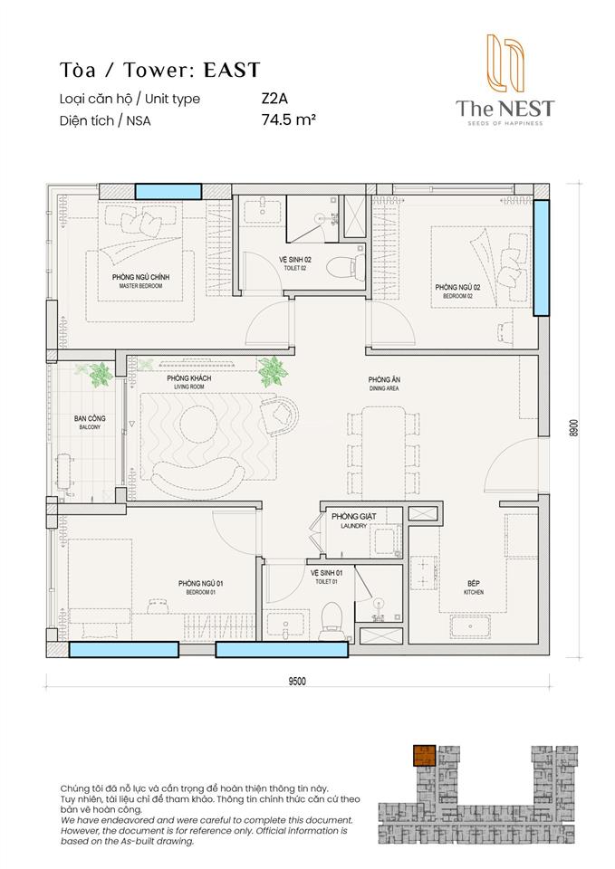 Căn hộ 3pn 74,4m2 the nest midori park e503, giá 3,729 tỷ