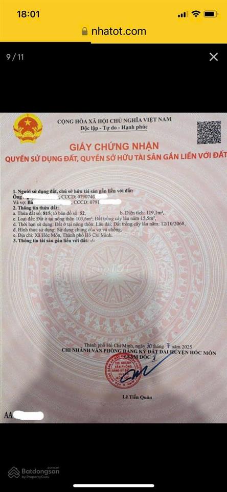 Cần bán lô đất 5x23m, thổ cư 104m², 1 sec đường liên xã thị trấn tân hiệp và th30, xã mới hm