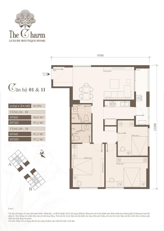 Bán căn hộ 3pn/91m2 the charm an hưng, ban công đông nam mát mé giá chỉ 7 tỷ giá hời dự án