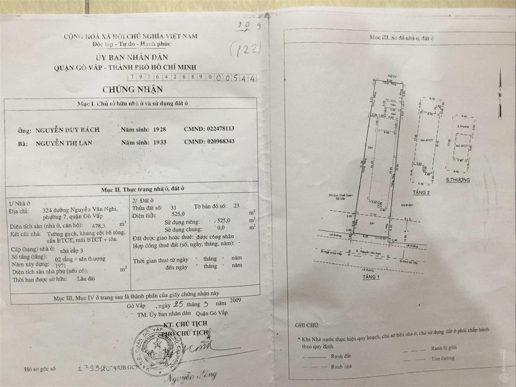 Bán nhà mặt phố 525 m2 gần ủy ban phường phường hạnh thông đối diện lẩu dê hiệp thành