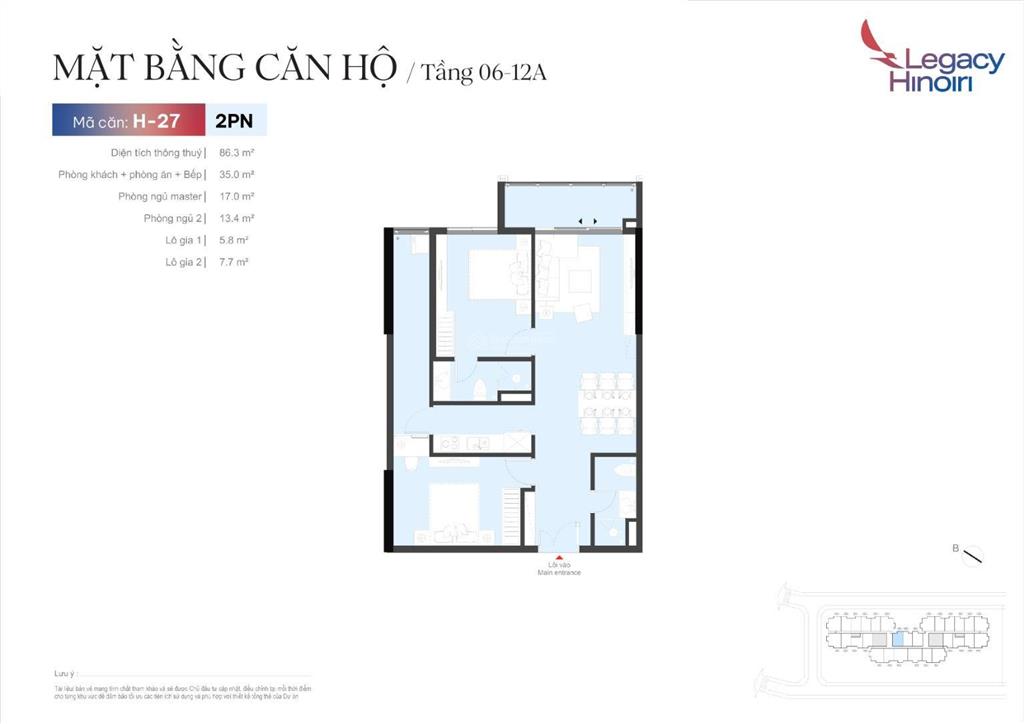 Căn h27 86,3m2, 2pn,2vs. chung cư legacy hinoiri trực tiếp cđt  0962 783 ***