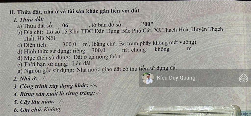 Hàng hiếm 300m2,mt12m mặt đường đôi tái định cư bắc phú cát. vị trí đắc địa hòa lạc chỉ 34,8 tỷ