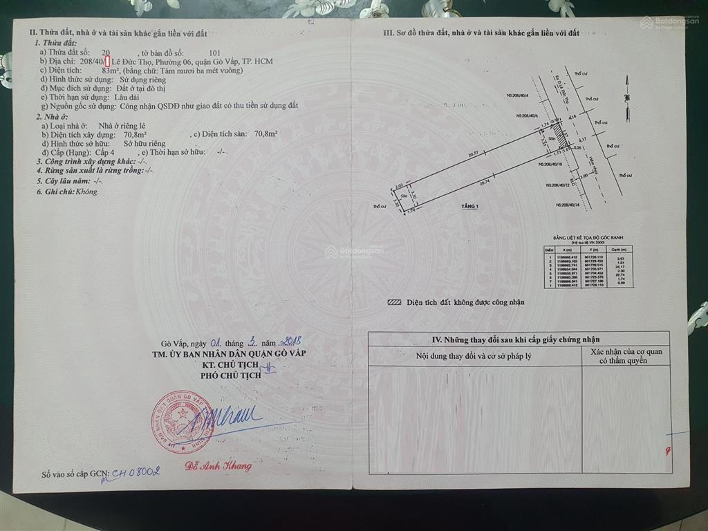 Bán nhà 83 m2 hxh cách mặt tiền dương quảng hàm 90m