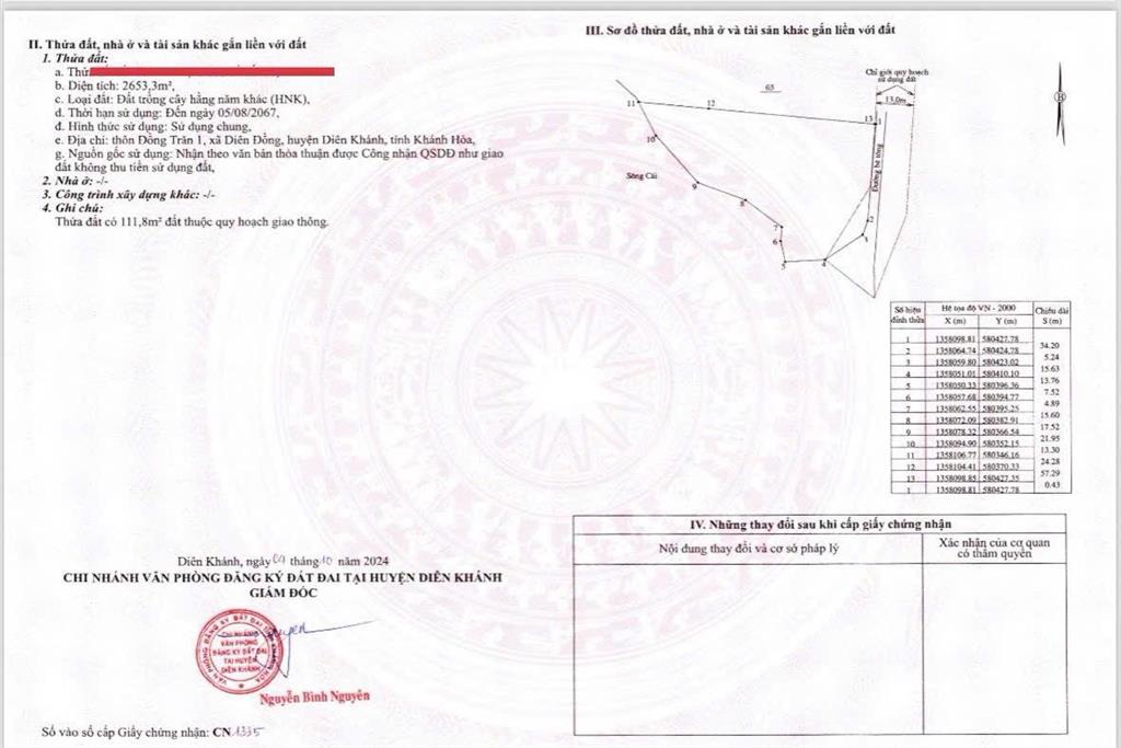 Chính chủ cần bán lô đất mặt tiền sông cái diên lâm (trung tâm diên đồng cũ) qh full thổ cư