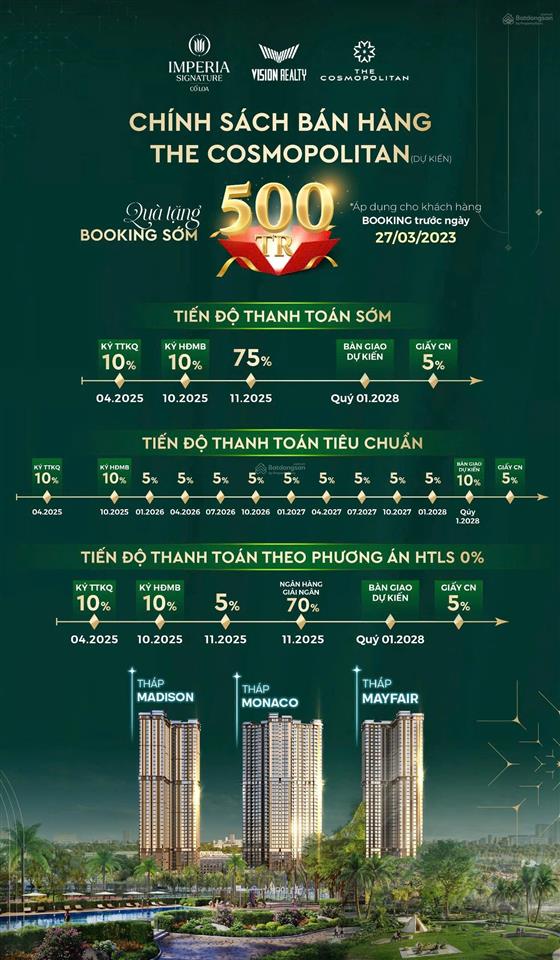 Tổng hợp quỹ căn đẹp giá tốt the cosmopolitan (m1, m2, m3) và y4, y5 tặng 500 tr  chiết khấu 16%
