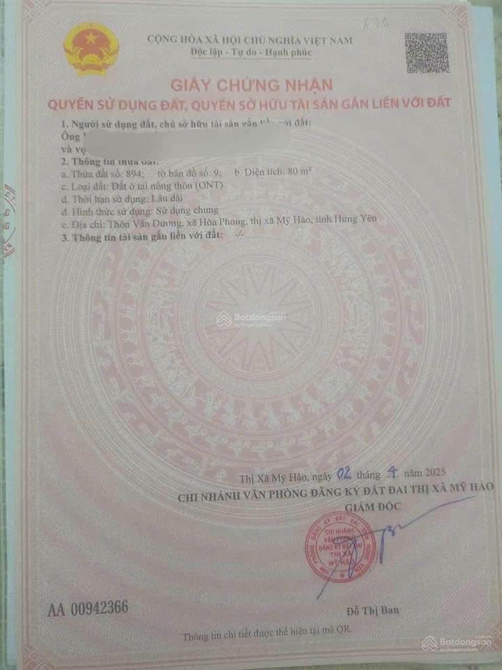 Bán cắt lỗ đất đấu giá phường thượng hồng mỹ hào hưng yên