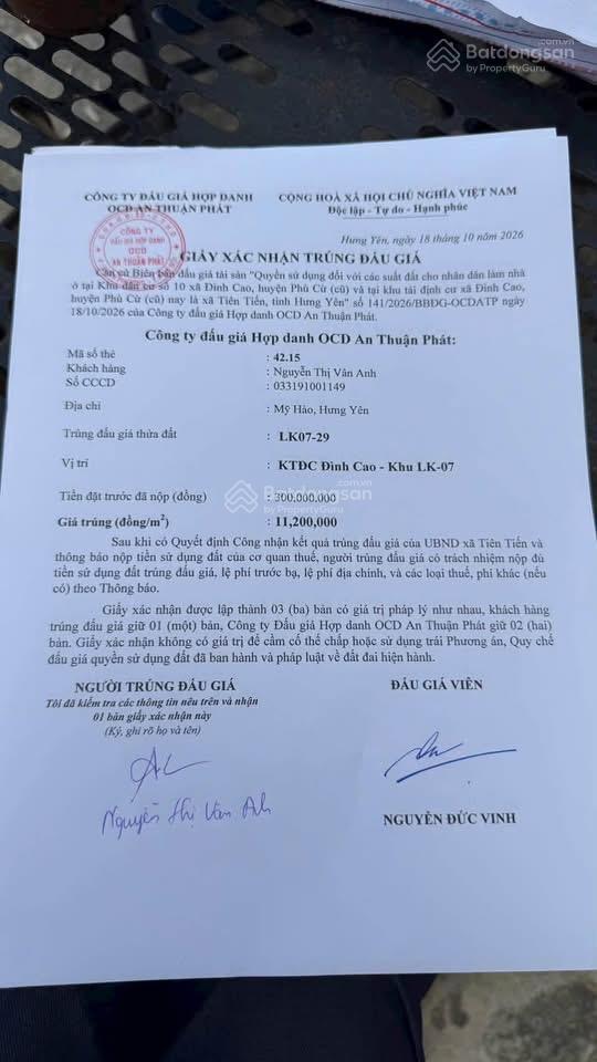 Bán đất đấu giá hà linh đình cao phù cừ hưng yên