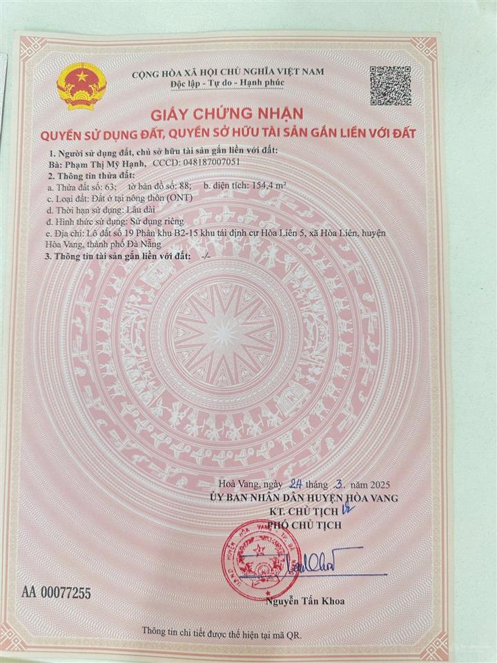Bán lô góc 2 mặt tiền đường 7,5m kđt hòa liên 1 & hòa liên 2  dt 154,4m² giá chỉ 5 tỷ
