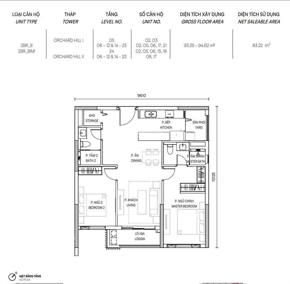 Căn hộ 2pn orchard hill  sycamore dt 83,22m2 view hồ bơi