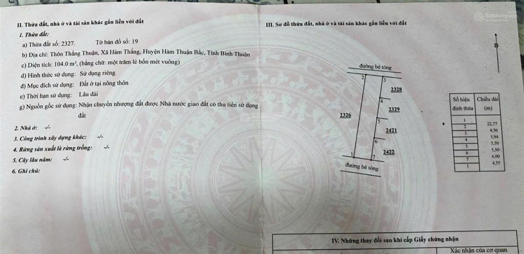 Cần tiền bán cắt lỗ mảnh đất 104m2, ngay khu dân cư cá đồng hàm thắng, chỉ 750 triệu
