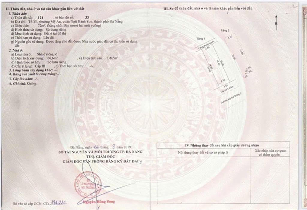 Bán nhà mặt tiền kinh doanh ngay chợ bắc mỹ an. hạ nhanh 500 triệu