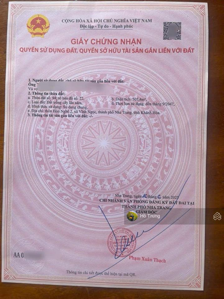 Mảnh đẹp hòn nghê, 505m2 ( 415m2 thổ) ngang 16m, cách biển km 15.6tr/m2