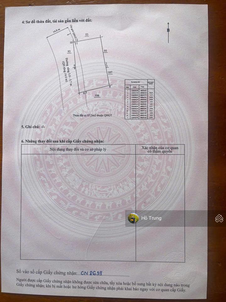 Mảnh đẹp hòn nghê, 505m2 ( 415m2 thổ) ngang 16m, cách biển km 15.6tr/m2