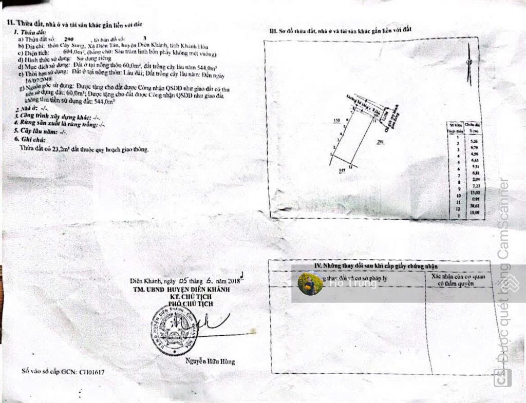 Bán mảnh vườn ngay ubnd xã diên tân, có thổ cư giá tốt