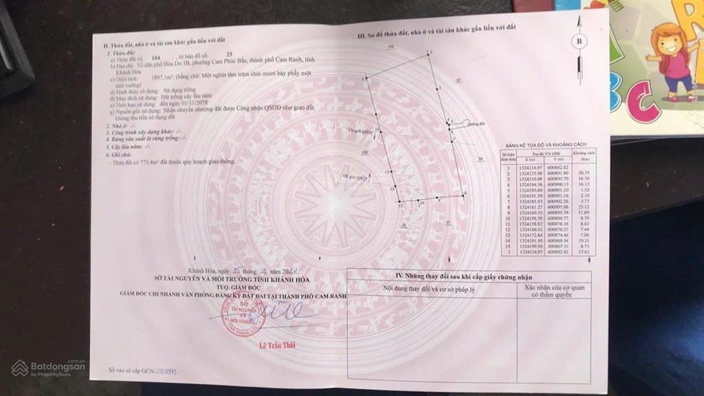 Bán đất hợp thổ hòa do 1b, cam phúc bắc, bắc cam ranh, quy hoạch đường lớn, dt 1897.1 m2 ngang 30m