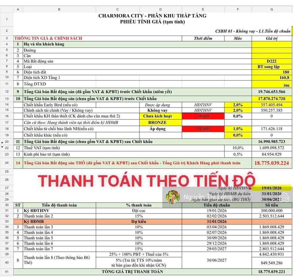 Biệt thự song lập charmora city giá chủ đầu tư
