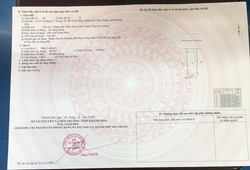 Bán nhà tại mặt tiền 23/10 vĩnh hiệp nha trang khánh hoà