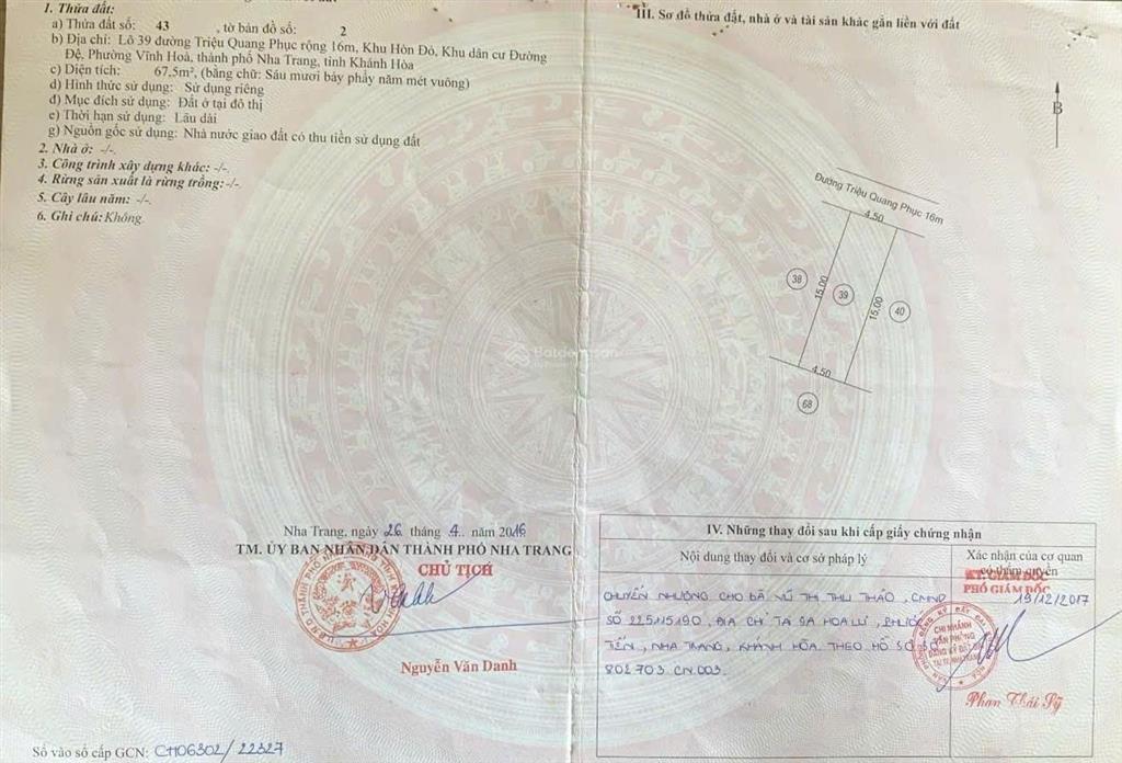 Bán nhà cấp 4 có gác đường triệu quang phục  hòn xện  p. vĩnh hòa  tp. nha trang. giá 4,5 tỷ