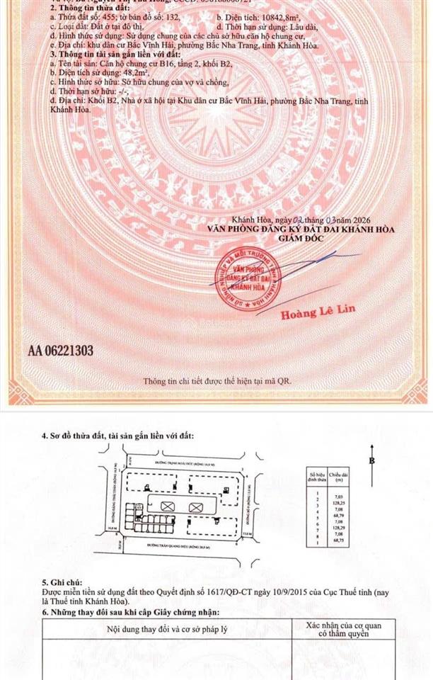 Bán căn góc chung cư hoàng quân  p. vĩnh hòa  tp. nha trang. dt 48,2m2 giá 1,85 tỷ