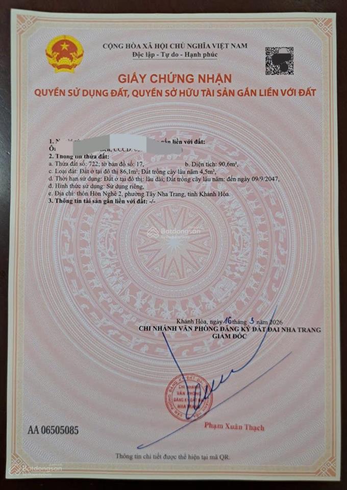 Bán lô đất thôn hòn nghê 2  đường trạm điện  xã vĩnh ngọc  tp. nha trang. dt 90,6m2 giá 2,75 tỷ