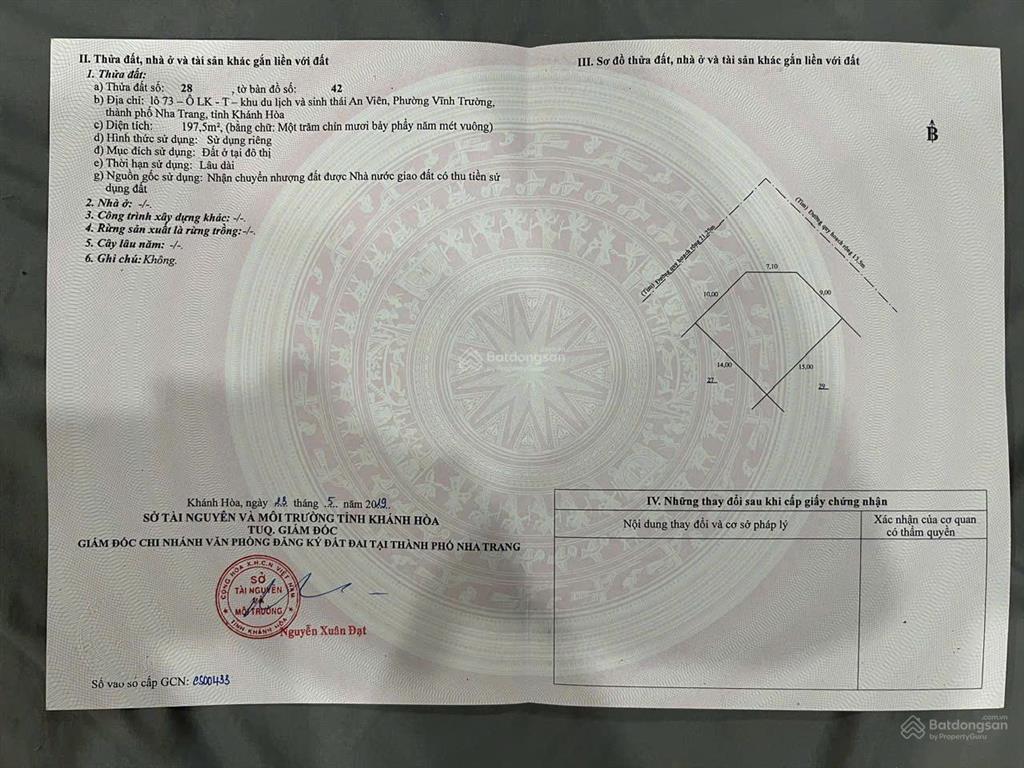 Lô góc 197,5 m2 biệt thự an viên nha trang đường 21m và đường 13m  giá 115 tr
