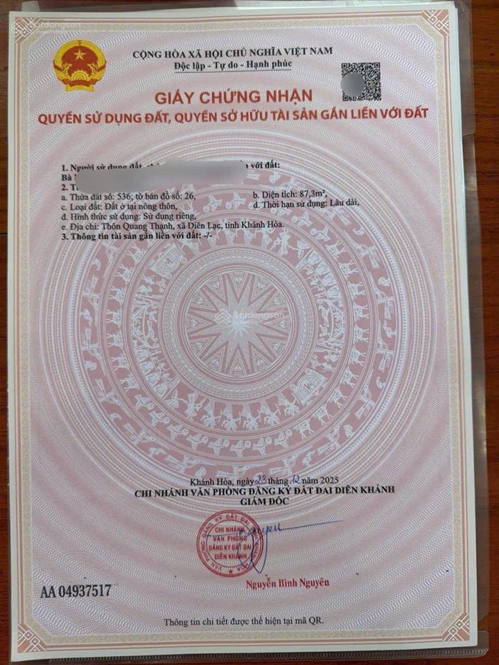Bán lô đất diên lạc. cách đường ql27c vào chỉ 50m. giá chỉ 990 triệu